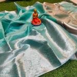 Handcrafted Sea Green Banarasi Kota Tissue Saree with Blouse Piece | Premium Zari Work