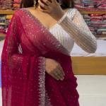 Graceful Onion Pink Handcrafted Chiffon Saree – Ultra-Soft Bridal & Partywear Drape (Free Size)