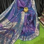 Forest Glade – Handcrafted Bishnupur Silk Saree with Golden Accents