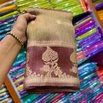 Radiant Marigold Orange Handwoven Tissue Banarasi Saree with Blouse – Golden Zari Elegance