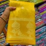 Exquisite Handcrafted Yellow Tissue Banarasi Saree with Gold Zari Work & Blouse Piece