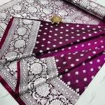Indigo Allure: Handcrafted Pure Satin Banarasi Saree with Heavy Silver Zari & Matching Blouse Border