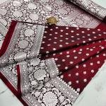 Indigo Allure: Handcrafted Pure Satin Banarasi Saree with Heavy Silver Zari & Matching Blouse Border