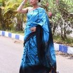 Indigo Drift Semi Murshidabad Bapta Silk Saree – Blue with Black Abstract Handblock Print + Blouse