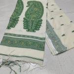 Handwoven Cream & Green Baluchari Saree in Premium Cotton Maslight with Blouse Piece