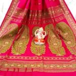 Graceful Pink & Gold Handwoven Baluchari Saree in Premium Cotton Maslight with Blouse Piece