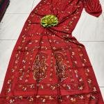 Regal Radiance: Royal Purple Assam Silk Saree with Multicolor Kantha Hand Embroidery