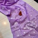 Handcrafted Pure Cotton Lucknowi Katha Work Saree – Sky Blue Elegance (No Blouse Piece)