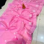 Handcrafted Pure Cotton Lucknowi Katha Work Saree – Sky Blue Elegance (No Blouse Piece)