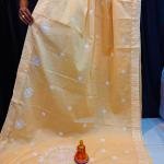 Peach Handcrafted Lucknow Katha Work Saree in Polished Pure Cotton – No Blouse Piece