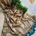 Handcrafted Pure Raga Tissue Silk Blue Sari – Free Size, Elegant and Timeless Design