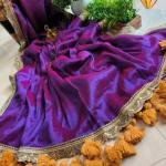 Handcrafted Pure Raga Tissue Silk Blue Sari – Free Size, Elegant and Timeless Design