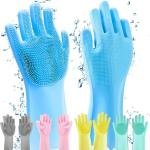 Gloves Magic Silicone Dish Washing Gloves, Silicon Cleaning Gloves, Silicon Hand Gloves for Kitchen Dishwashing and Pet Grooming