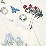Traditional Indian Block Print Curtains – Red & Blue Flowers with Grey Leaves /Pure Cotton Drapes