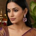 Stylish Purple & Wine Crystals Drops Earrings