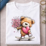 Women White Cotton Printed T-Shirt Cute Teddy Bear