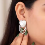 Elegents Triple Heart Drops Earrings for Women | Silver-Tone Stylish Partywear Earrings