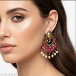Traditional Ganesh Design Pink Stone Pearl Dangler Earrings for Women & Girls