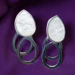 Elegant Pearl-Textured Teardrop Earrings for Women | Double Loop Silver Statement Earrings