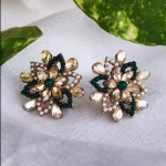 Luxury Kundan Styles Crystals & Pearl Stud Earrings for Wedding/Festive Wear