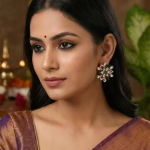 Luxury Kundan Styles Crystals & Pearl Stud Earrings for Wedding/Festive Wear