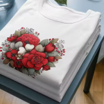 Women White Cotton Printed T-Shirt Floral Heart Design Casual Wear