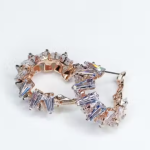 High Quality Non-Tarnish Luxury Rose Gold Baguette Crystals Hoop Earrings