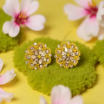 Trendy Yellow Beaded Floral Stud Earrings for Women & Girls