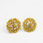 Trendy Yellow Beaded Floral Stud Earrings for Women & Girls