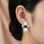 Elegant Silver-Tone Pearl & Crystals Stud Earrings for Women