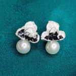 Elegant Silver-Tone Pearl & Crystals Stud Earrings for Women