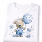 Women White Cotton Printed T-Shirt Cute Teddy Bear Balloon Floral