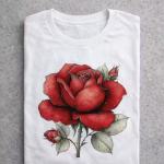 Stylish Red Rose Printed Women White Cotton T-Shirt