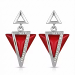 Trendy Red Geometric Triangle Drops Earrings for Women | Stylish Partywear Stone-Studded Earrings