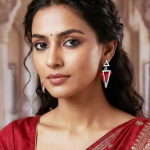 Trendy Red Geometric Triangle Drops Earrings for Women | Stylish Partywear Stone-Studded Earrings