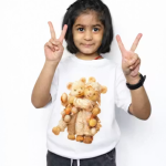 Cute Teddy Bear Printed Kids White Cotton T-Shirt