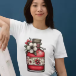Women White Cotton Printed T-Shirt Floral Bottle Design Casual Wear