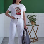 Women White Cotton Printed T-Shirt Floral Bottle Design Casual Wear