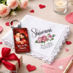 Personalized Valentine Gift Combo | Customized Name Printed Handkerchief & Romantic Couple Keychain