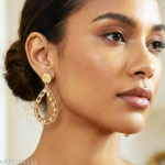 Premium Quality Gold Plated Teardrop Hoop Earrings with Sparkling Stones