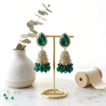 Premium Emerald Green Stone Jhumka Earrings for Women & Girls