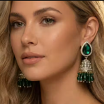Premium Emerald Green Stone Jhumka Earrings for Women & Girls