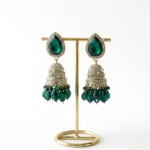 Premium Emerald Green Stone Jhumka Earrings for Women & Girls