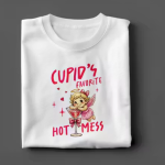 Cupid’s Favorite Hot Mess Printed White Cotton T-Shirt for Women