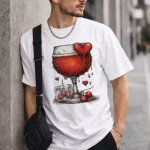 Stylish Heart Glass Printed Men White Cotton T-Shirt