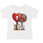 Women White Cotton Printed T-Shirt Heart Key Floral Design Casual Wear Stylish Girls Top