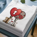 Women White Cotton Printed T-Shirt Heart Key Floral Design Casual Wear Stylish Girls Top