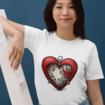 Women White Cotton Printed T-Shirt Heart Lock Floral Design Casual Wear Stylish Girls Top