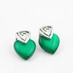 Trendy Green Heart Stud Earrings for Women | Stylish Silver-Tone Heart Earrings