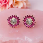 Trendy Pink Crystals Floral Stud Earrings for Women & Girls